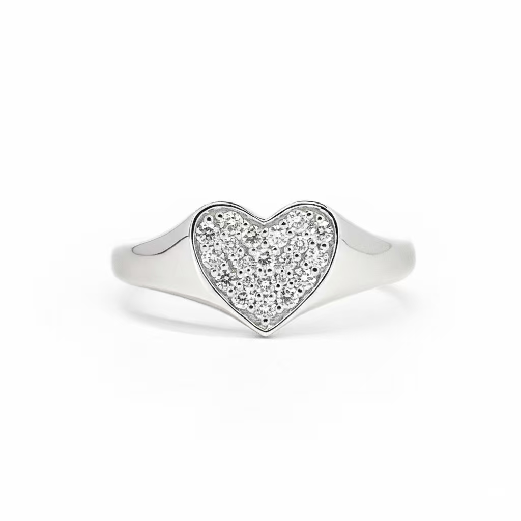 Signet Ring | 9 Karat White Gold | Lab-created Diamonds