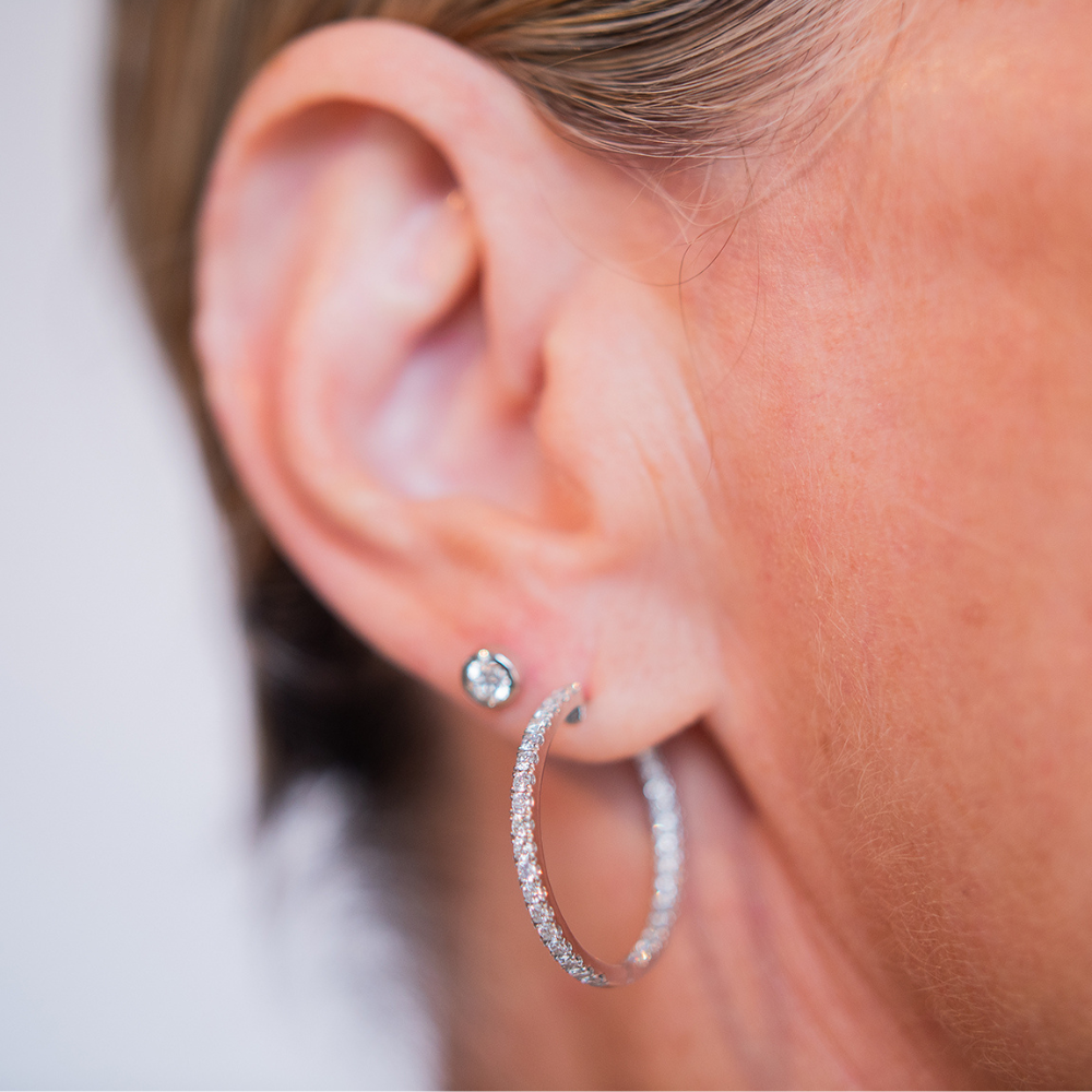 18K White Gold White Gold Diamond Hoop Earrings