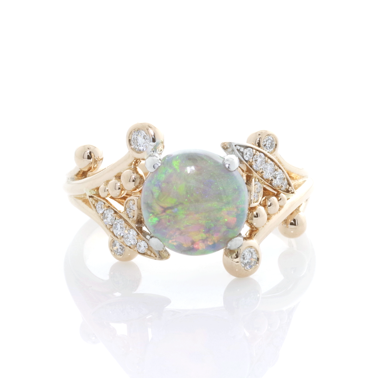 RING | 18K Rose Gold Opal & Diamonds Ring