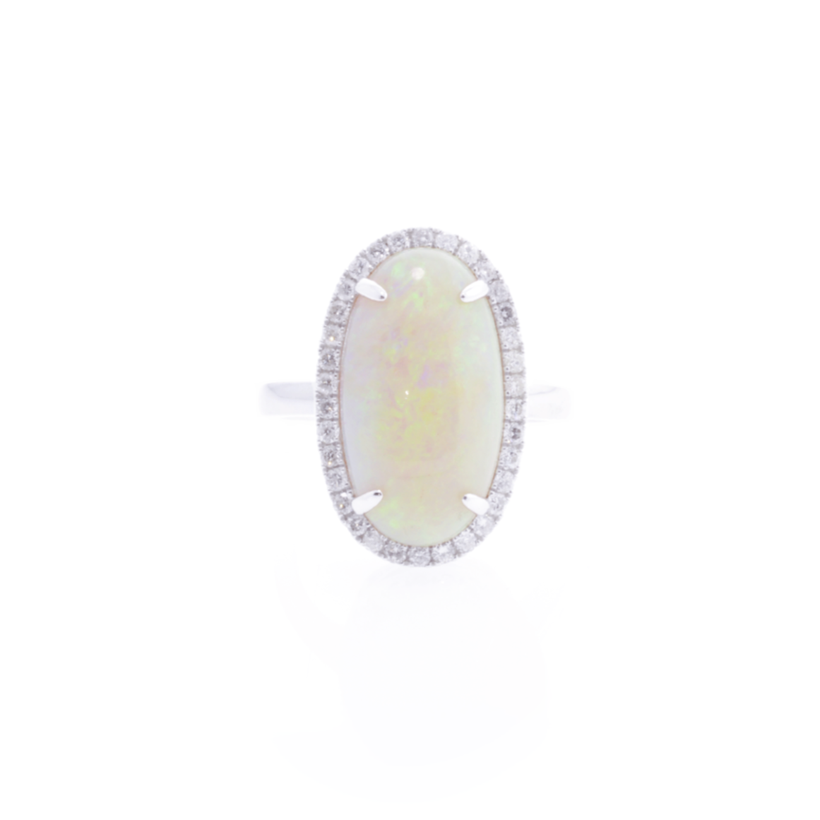 RING | 9K White Gold Opal Diamonds Ring