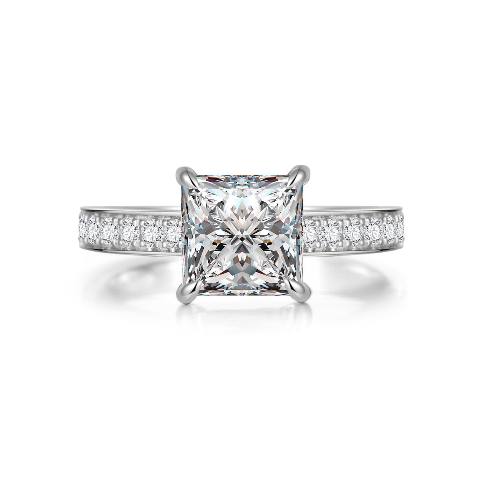 RING 18K White Gold Princess Cut Engagement Ring with 1.5ct Diamond
