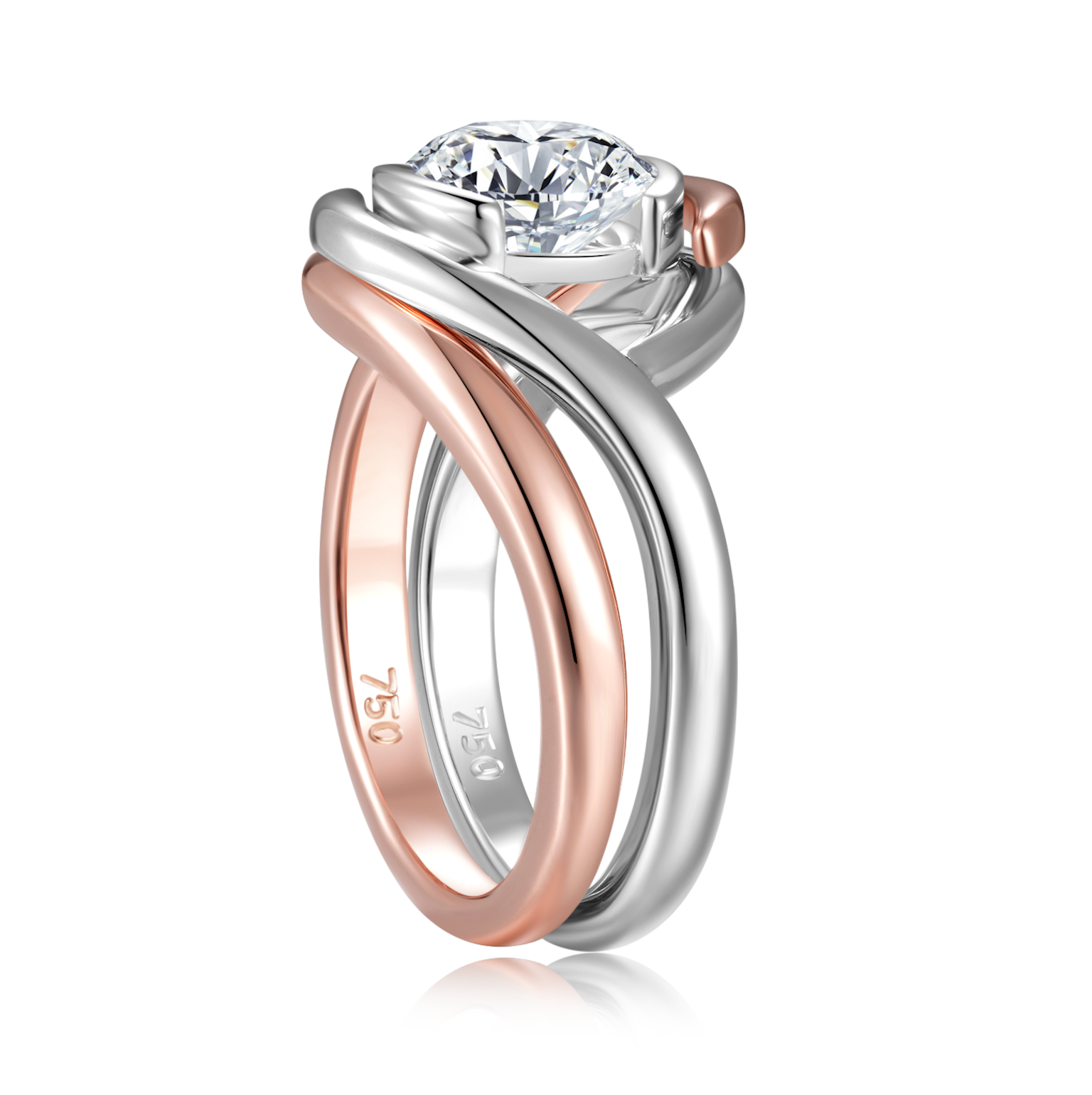 Elegant 18K White and Rose Gold Engagement Ring with 1.2ct F Colour Diamond