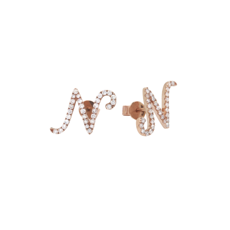 9K Rose Gold Letter N Diamond Earrings