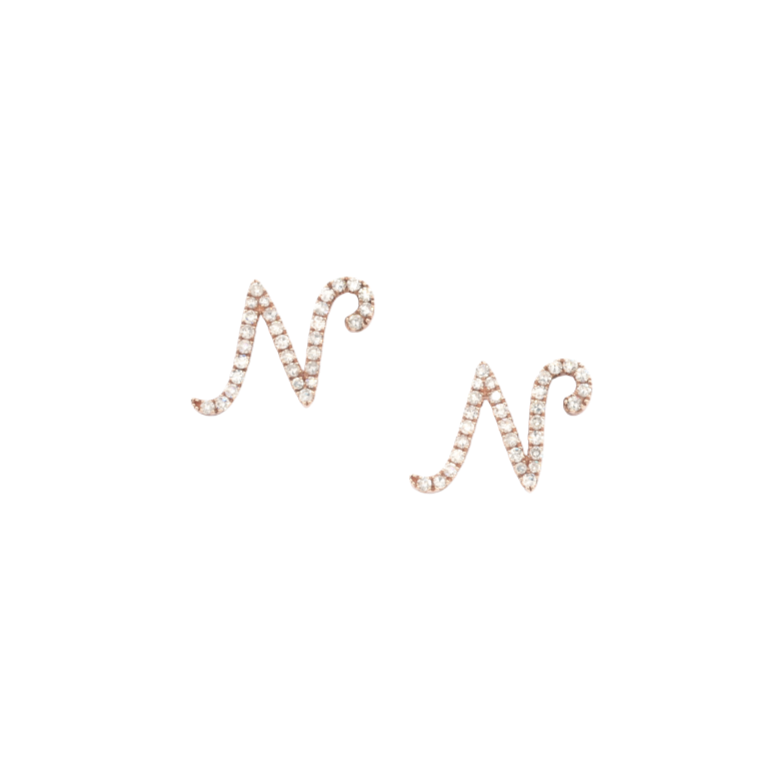 9K Rose Gold Letter N Diamond Earrings