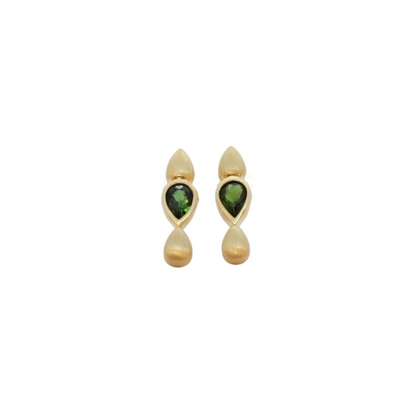 9K Yellow Gold Tourmaline Teardrop Stud Earrings