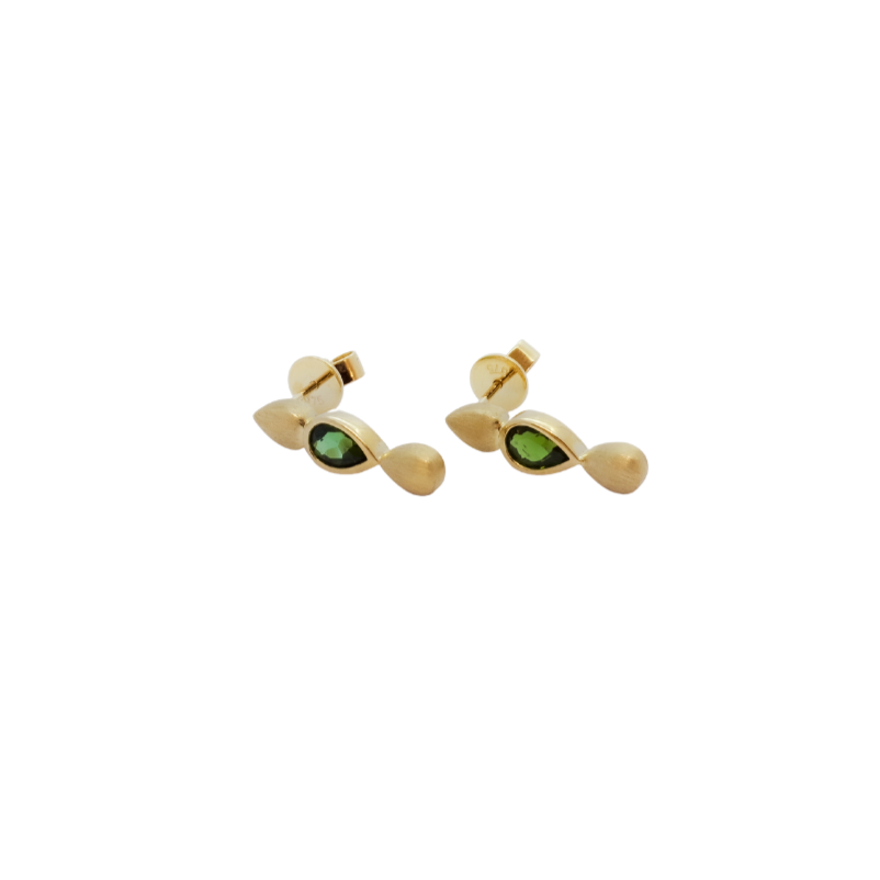 9K Yellow Gold Tourmaline Teardrop Stud Earrings