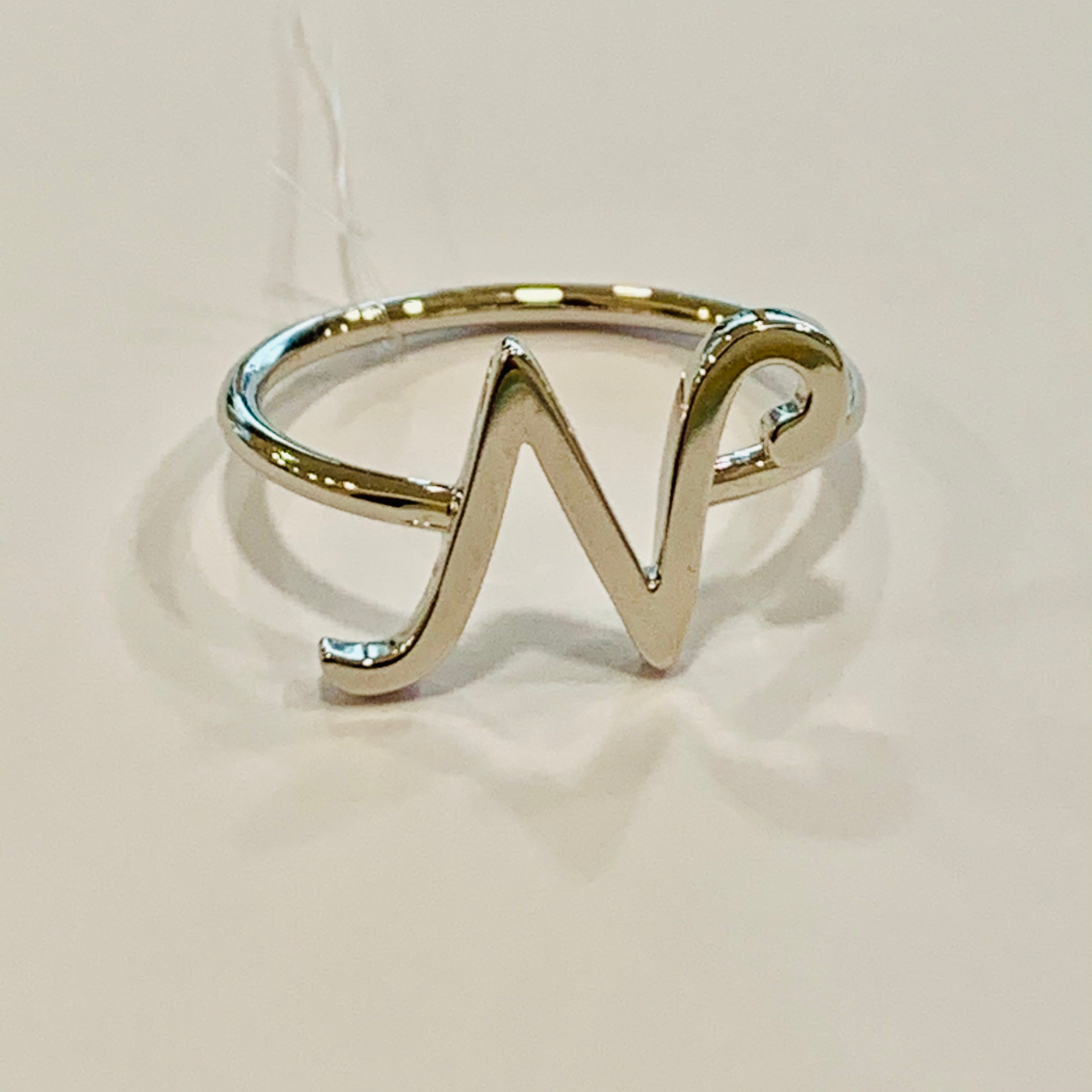 RING | 9K White Gold Letter 'N' Ring