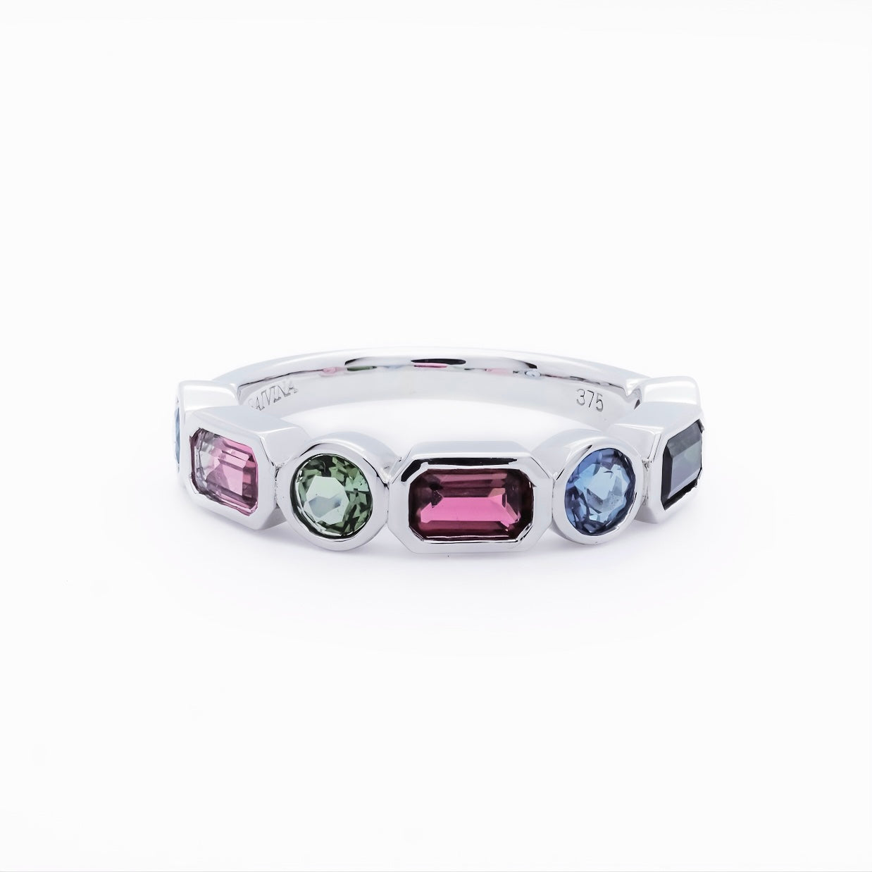 9K White Gold Tourmaline & Blue Topaz Ring