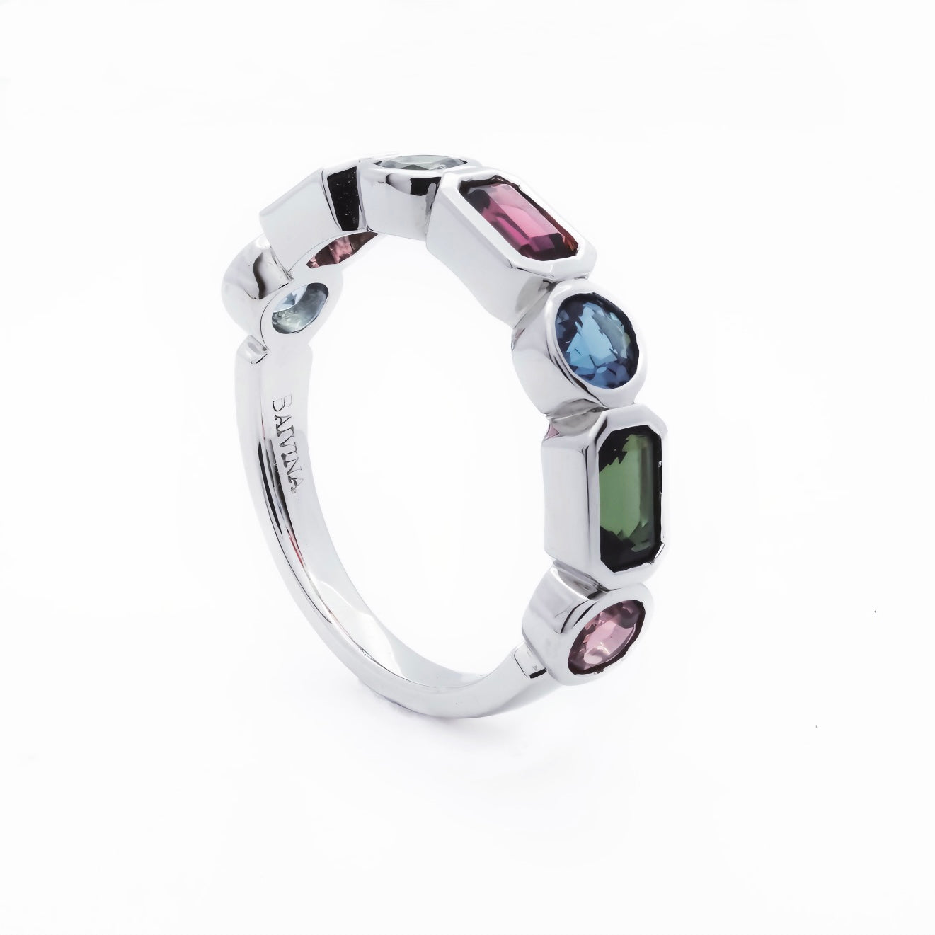 9K White Gold Tourmaline & Blue Topaz Ring