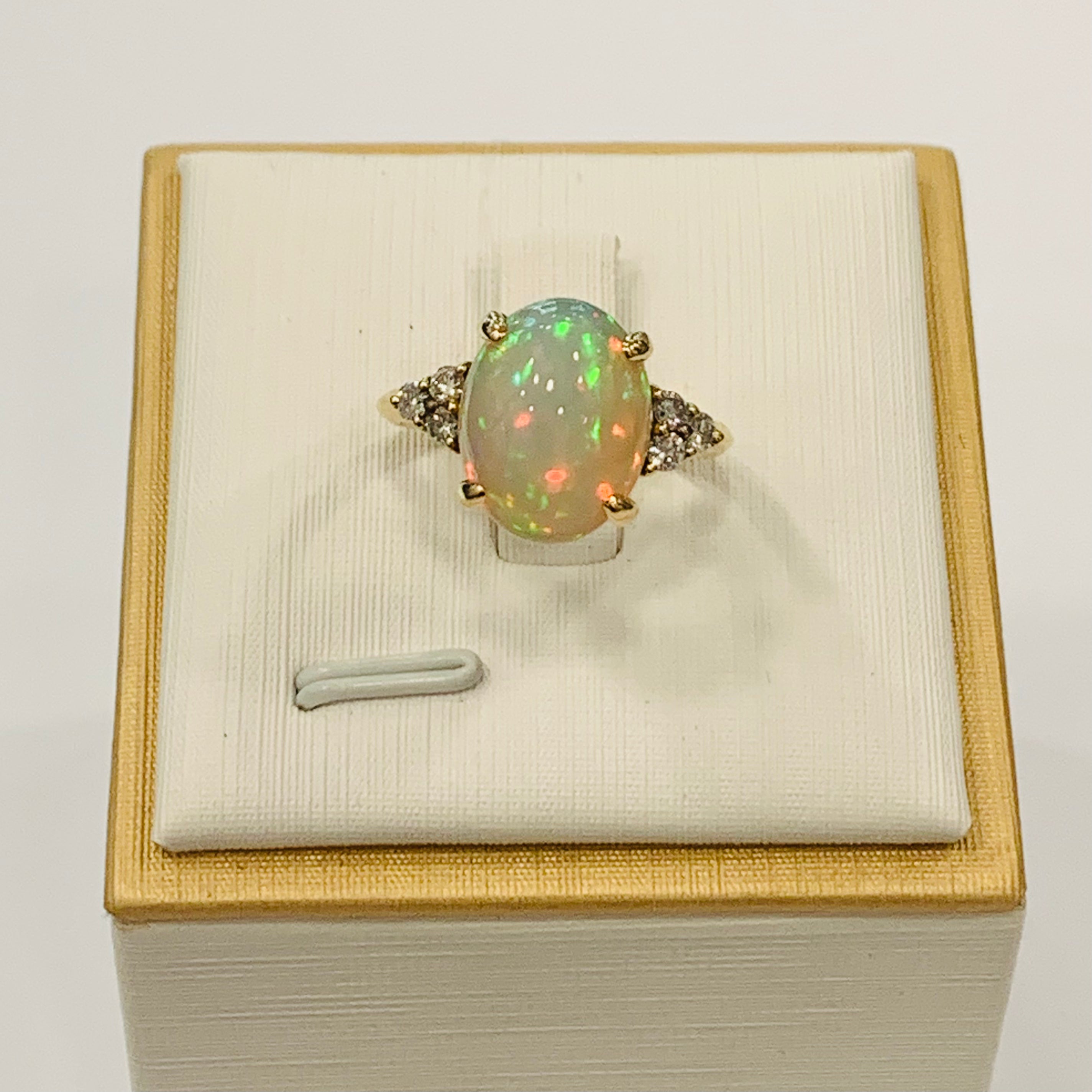18K Yellow Gold Opal and Diamond Ring