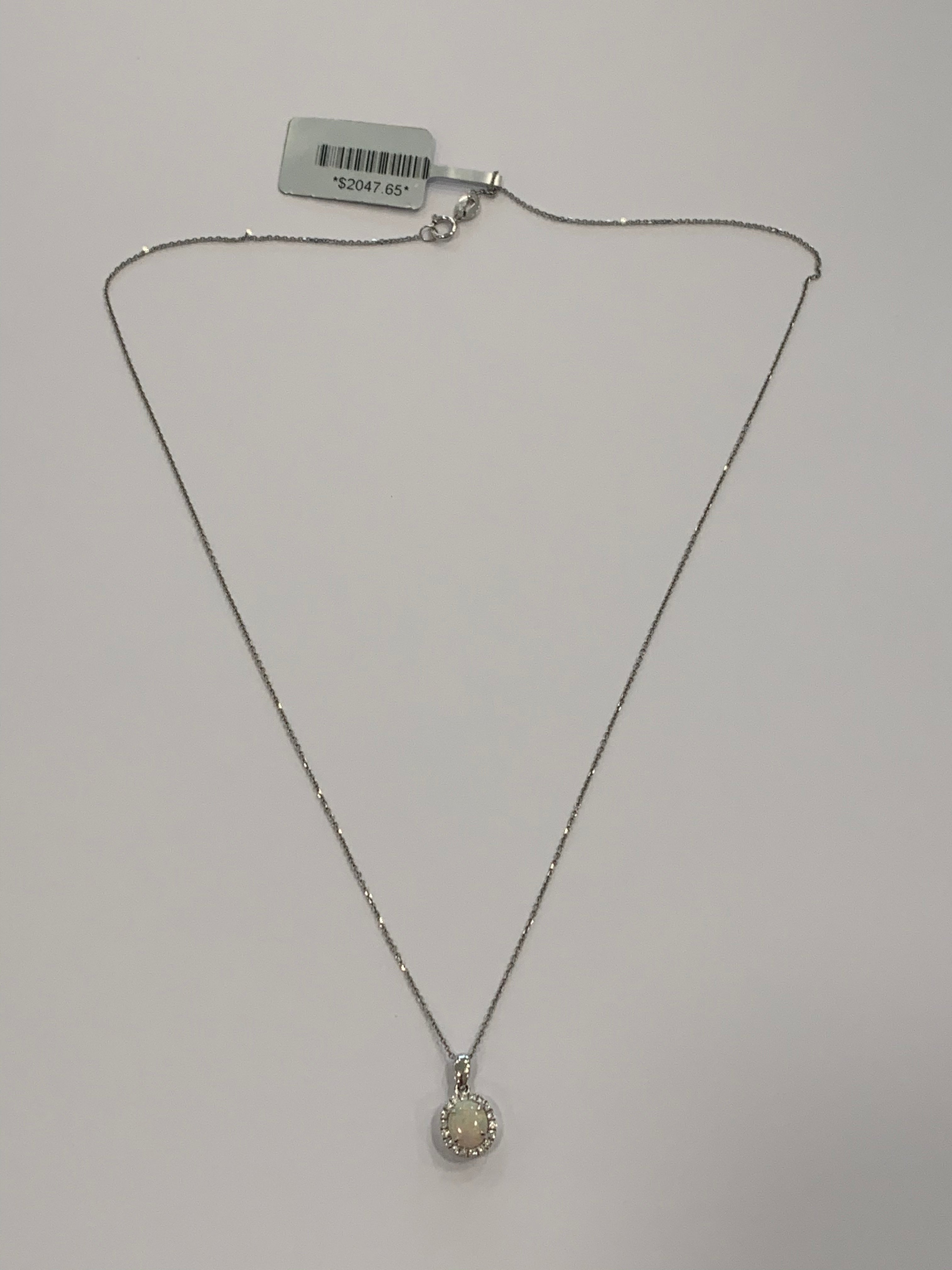 9K White Gold Opal & Diamonds Pendant