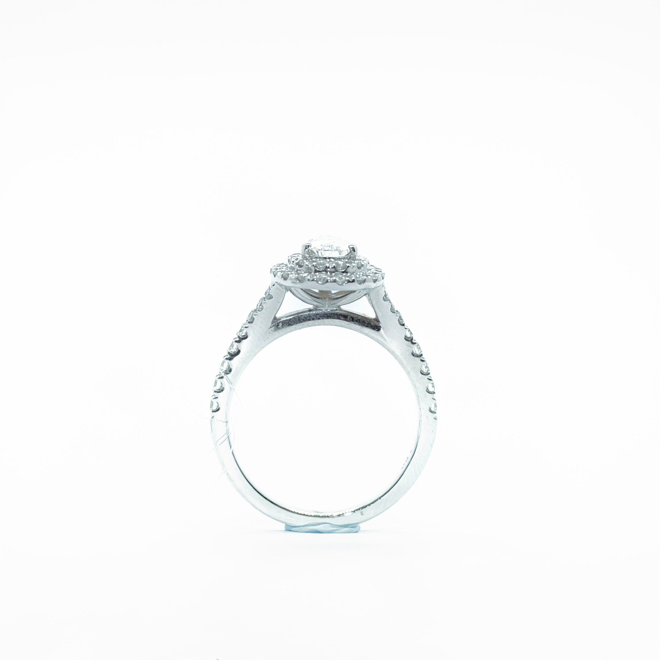 RING | 18K White Gold Pear Diamond Ring with 0.50ct Centre Diamond