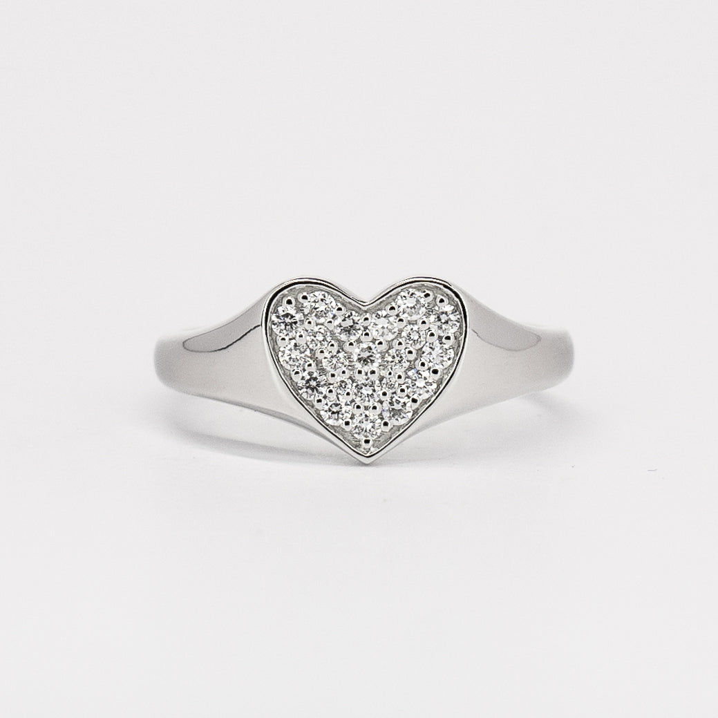 Signet Ring | 9 Karat White Gold | Lab-created Diamonds