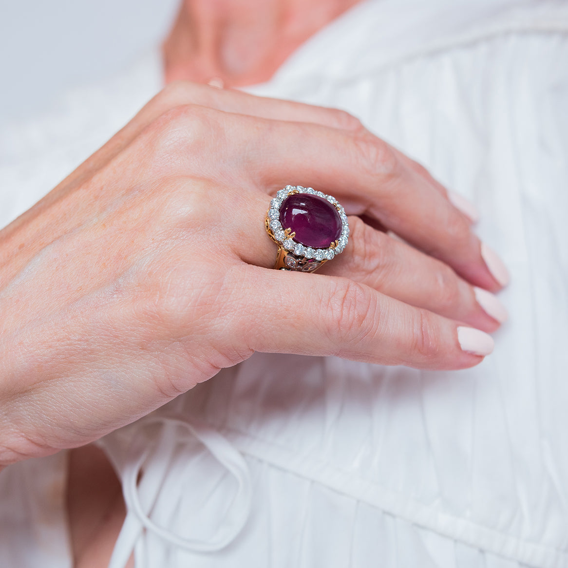 RING | Showstopping Oval Ruby and Diamond Ring - Baivina Jewellers