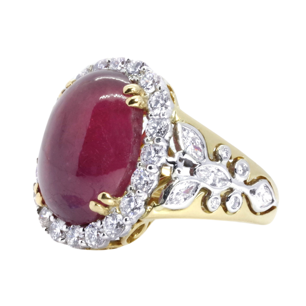 RING | Showstopping Oval Ruby and Diamond Ring - Baivina Jewellers