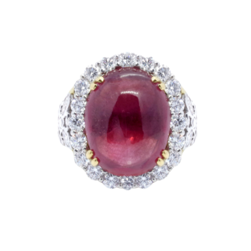 RING | Showstopping Oval Ruby and Diamond Ring - Baivina Jewellers