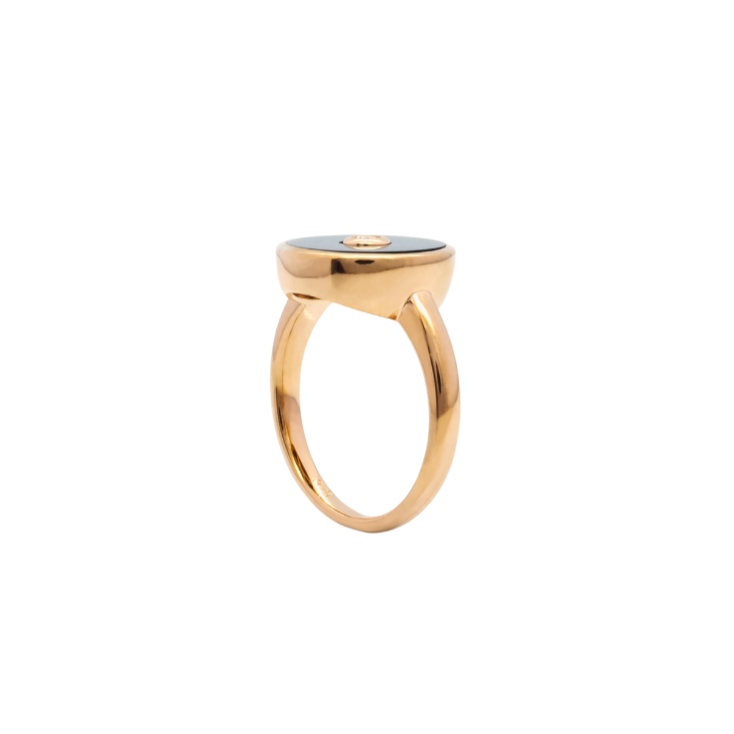 9K Rose Gold Onyx and Diamond Round Ring - Baivina Jewellers