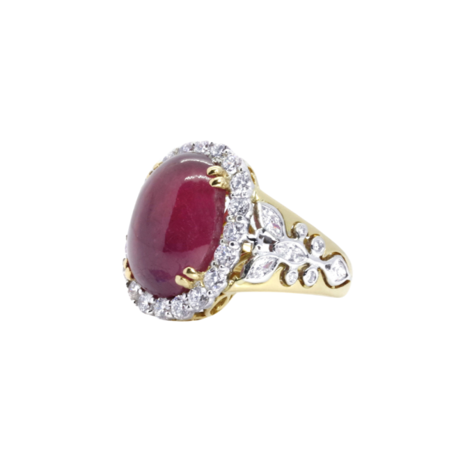 RING | Showstopping Oval Ruby and Diamond Ring - Baivina Jewellers