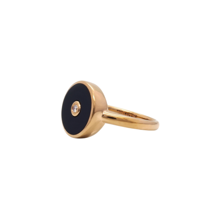 9K Rose Gold Onyx and Diamond Round Ring - Baivina Jewellers
