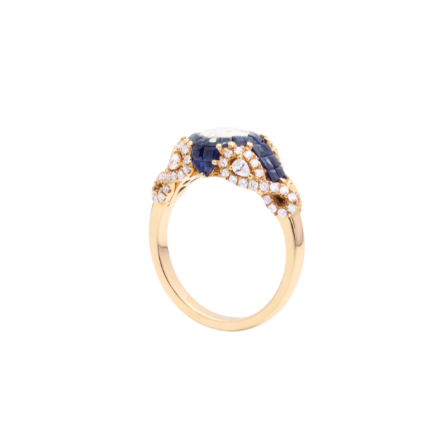 RING | 18K Rose Gold Diamond and Blue Sapphire Ring