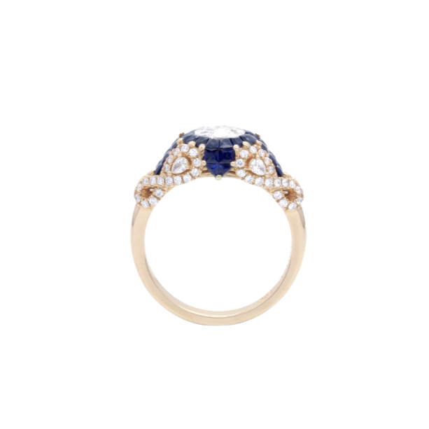 RING | 18K Rose Gold Diamond and Blue Sapphire Ring