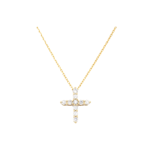18K Yellow Gold & Diamond Cross Necklace - Baivina Jewellers