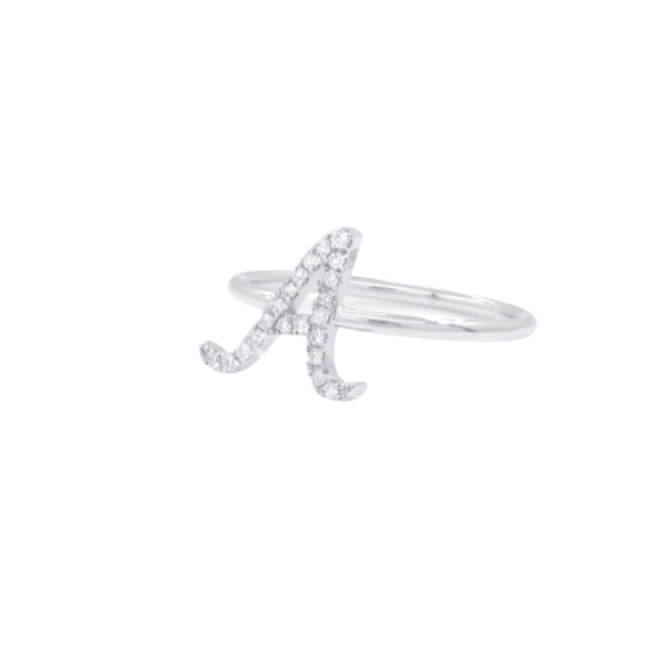 RING | 9K White Gold Initial 'A' Diamond Ring - Baivina Jewellers
