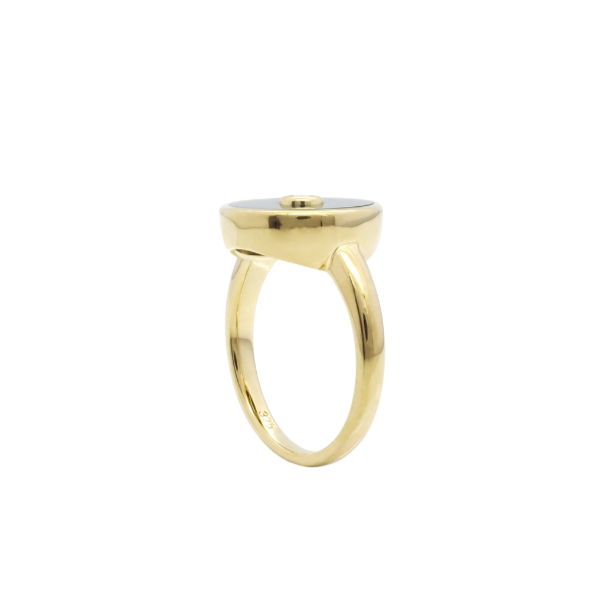 9K Yellow Gold Round Onyx and Diamond Ring