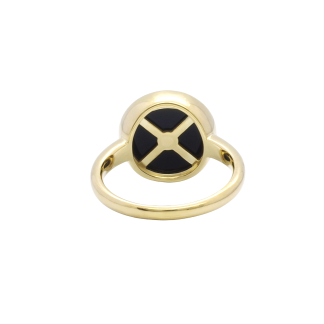 9K Yellow Gold Round Onyx and Diamond Ring