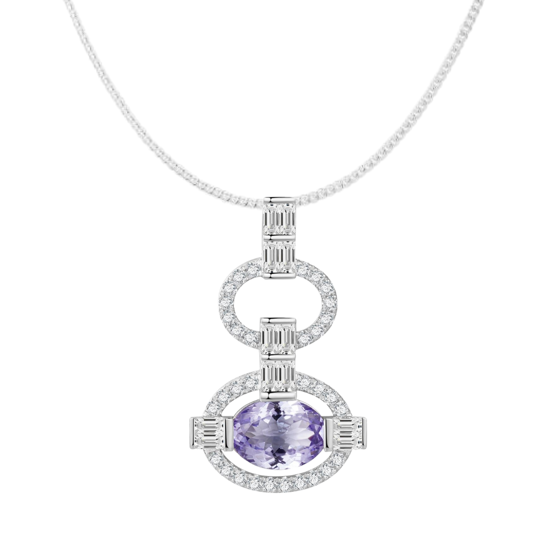 18K White Gold Pendant with 0.82ct Purple Tanzanite and Natural Diamonds