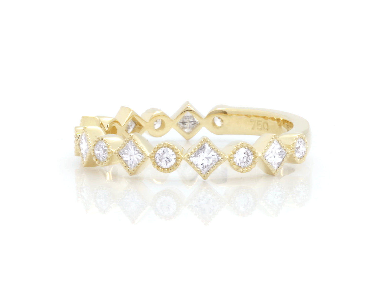18K Yellow Gold Hex Diamond Ring with 0.44ct Diamonds