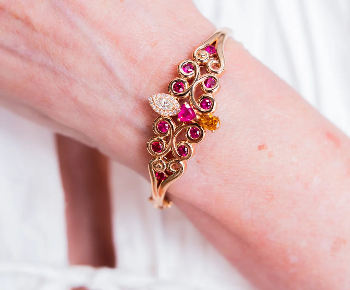 18K Rose Gold Ruby & Diamonds Bangle