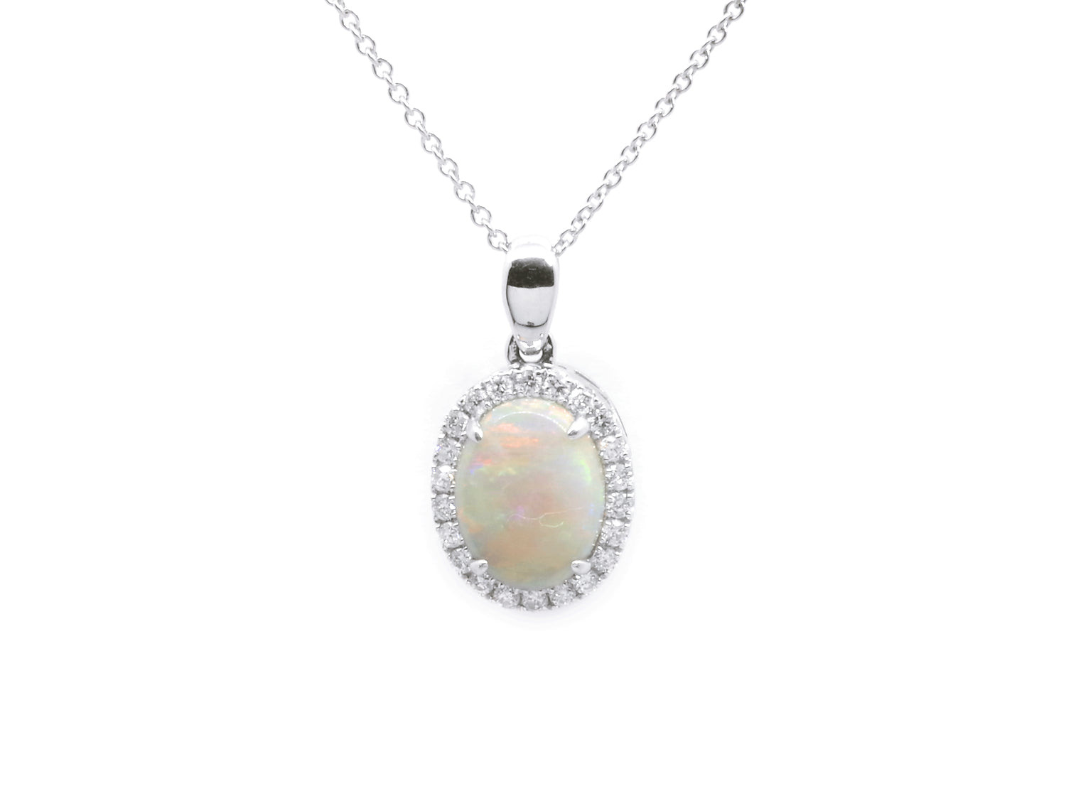9K White Gold Opal & Diamonds Pendant