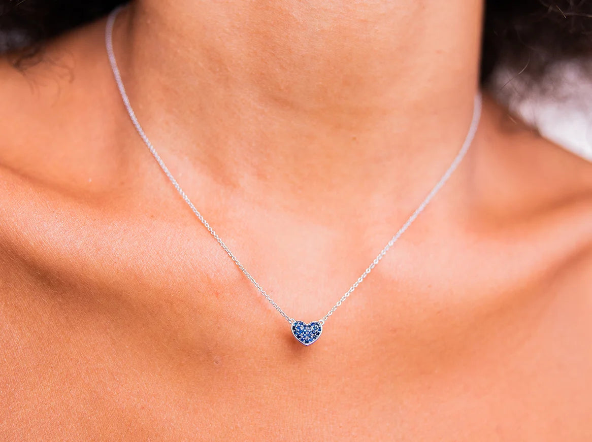 9K White Gold & Sapphire Follow Your Heart Pendant Necklace