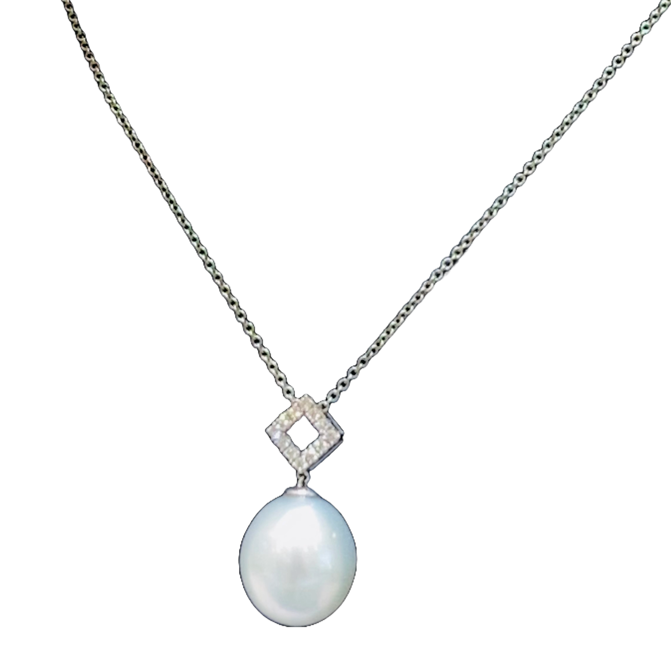18K White Gold Diamonds South Sea Pearl Pendant Necklace
