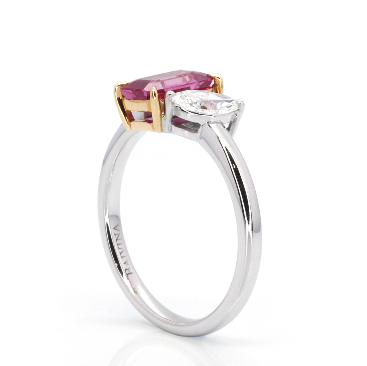 RING | 18K White & Rose Gold Pink Sapphire and Diamonds Ring