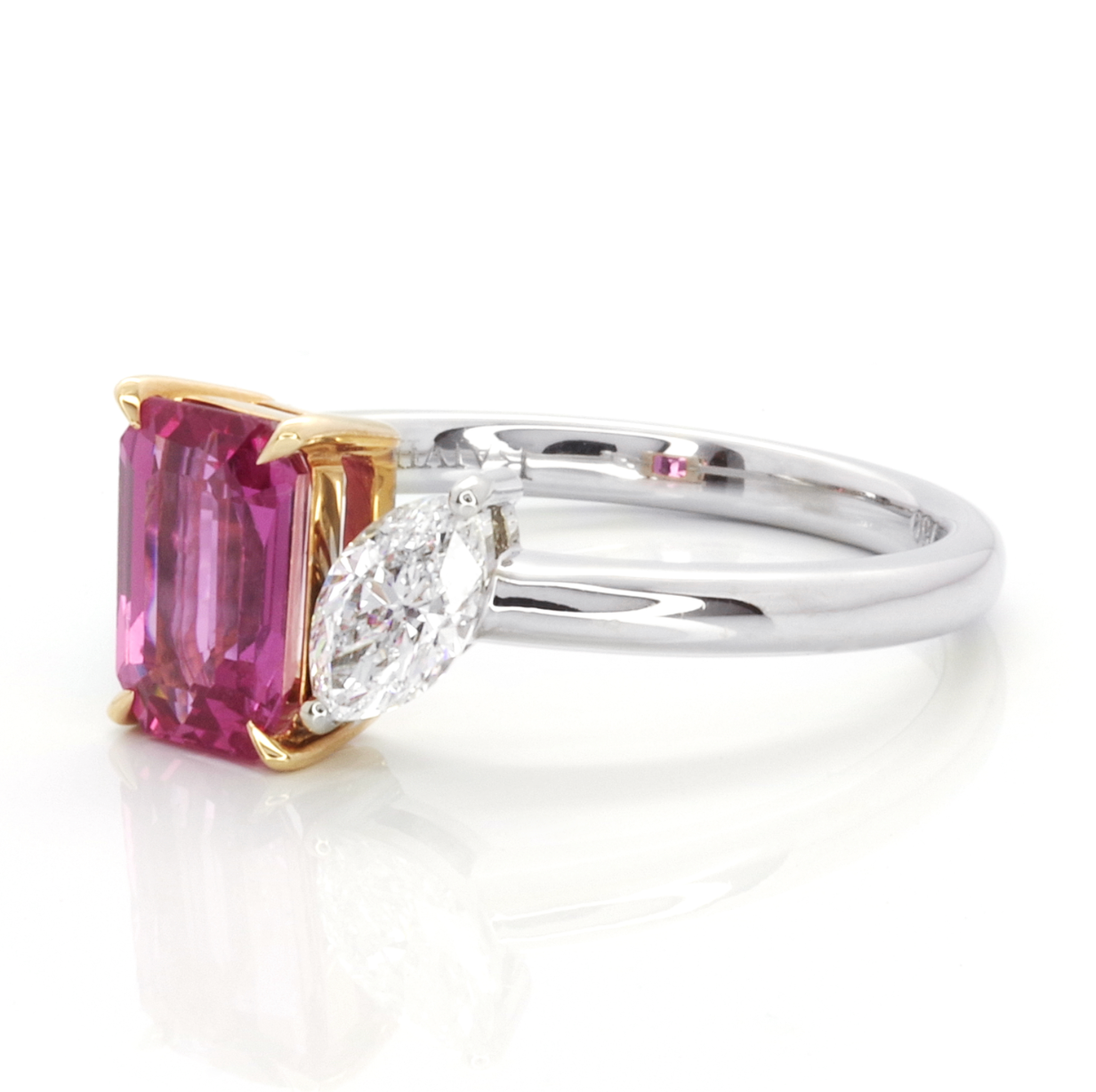 RING | 18K White & Rose Gold Pink Sapphire and Diamonds Ring
