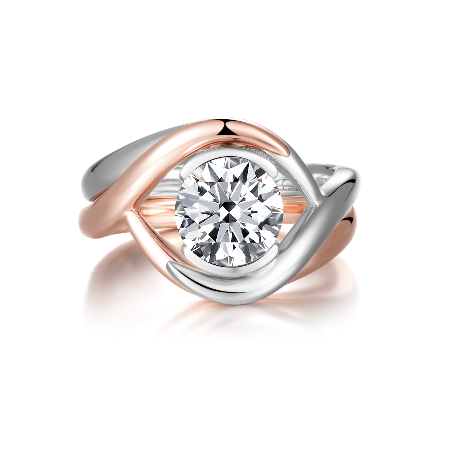 Elegant 18K White and Rose Gold Engagement Ring with 1.2ct F Colour Diamond