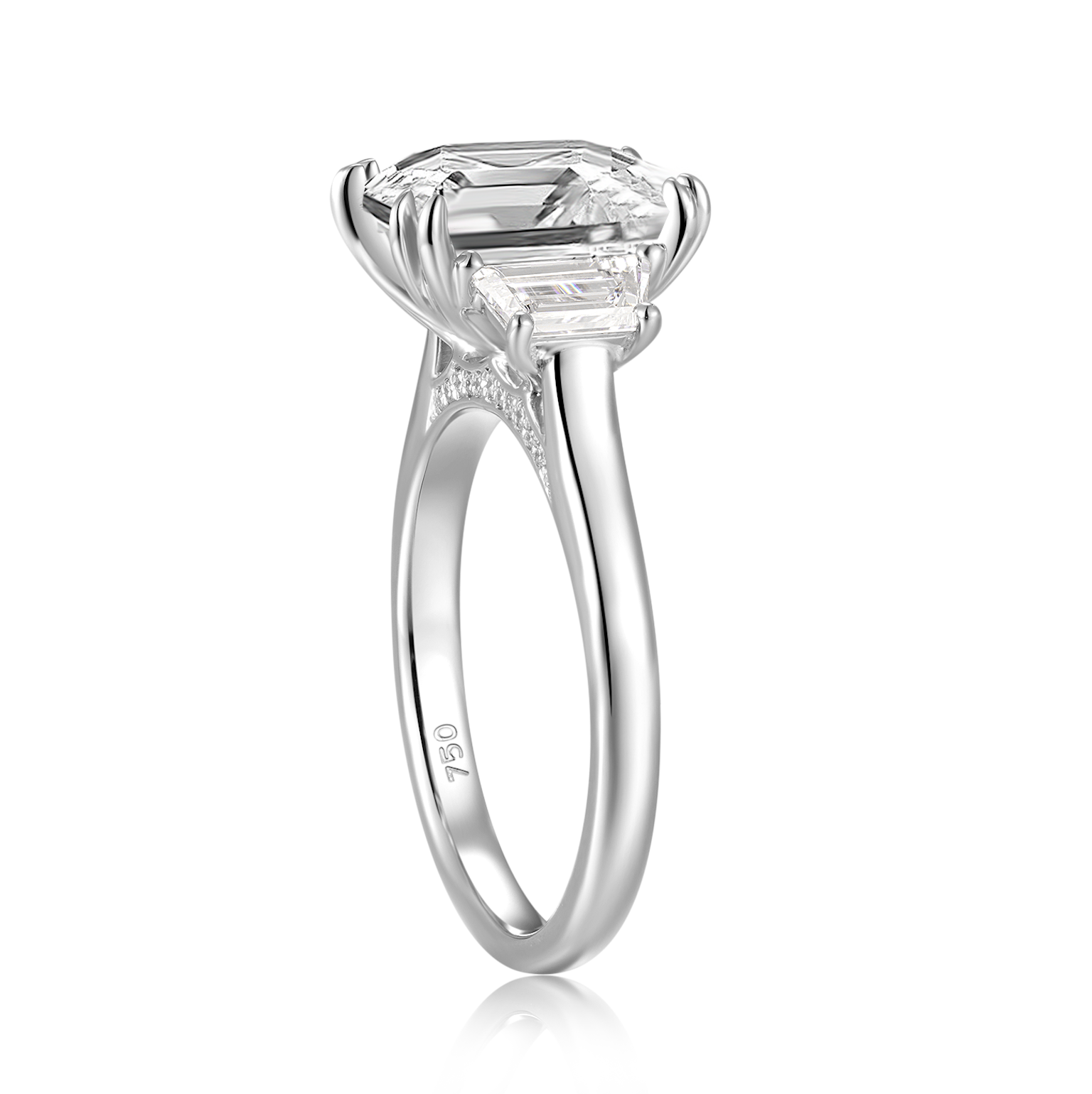 18K White Gold Emerald Cut Engagement Ring with 3.5ct D Colour Diamond