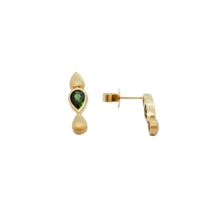 9K Yellow Gold Tourmaline Teardrop Stud Earrings