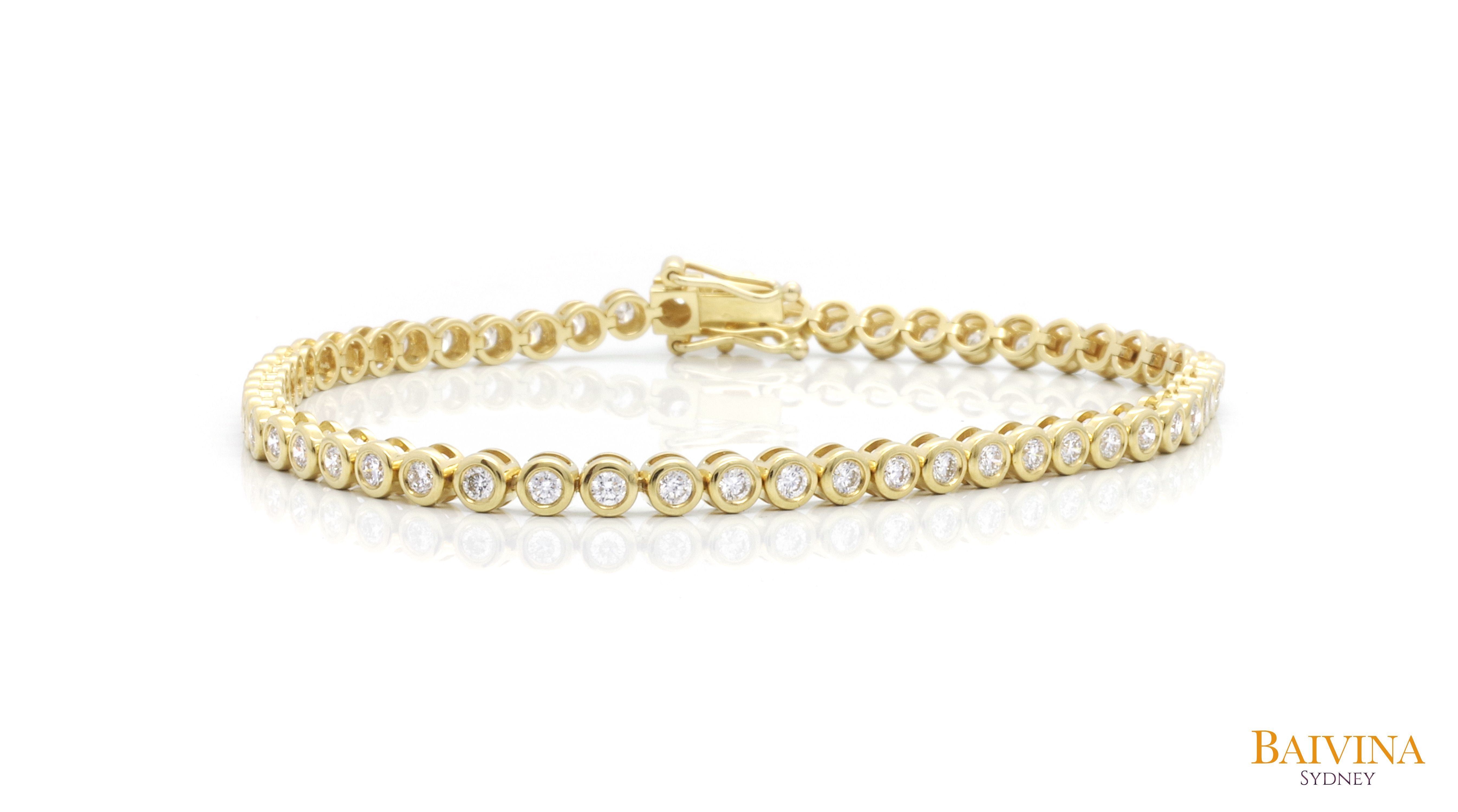 18K Yellow Gold Bezel Set Diamond Tennis Bracelet