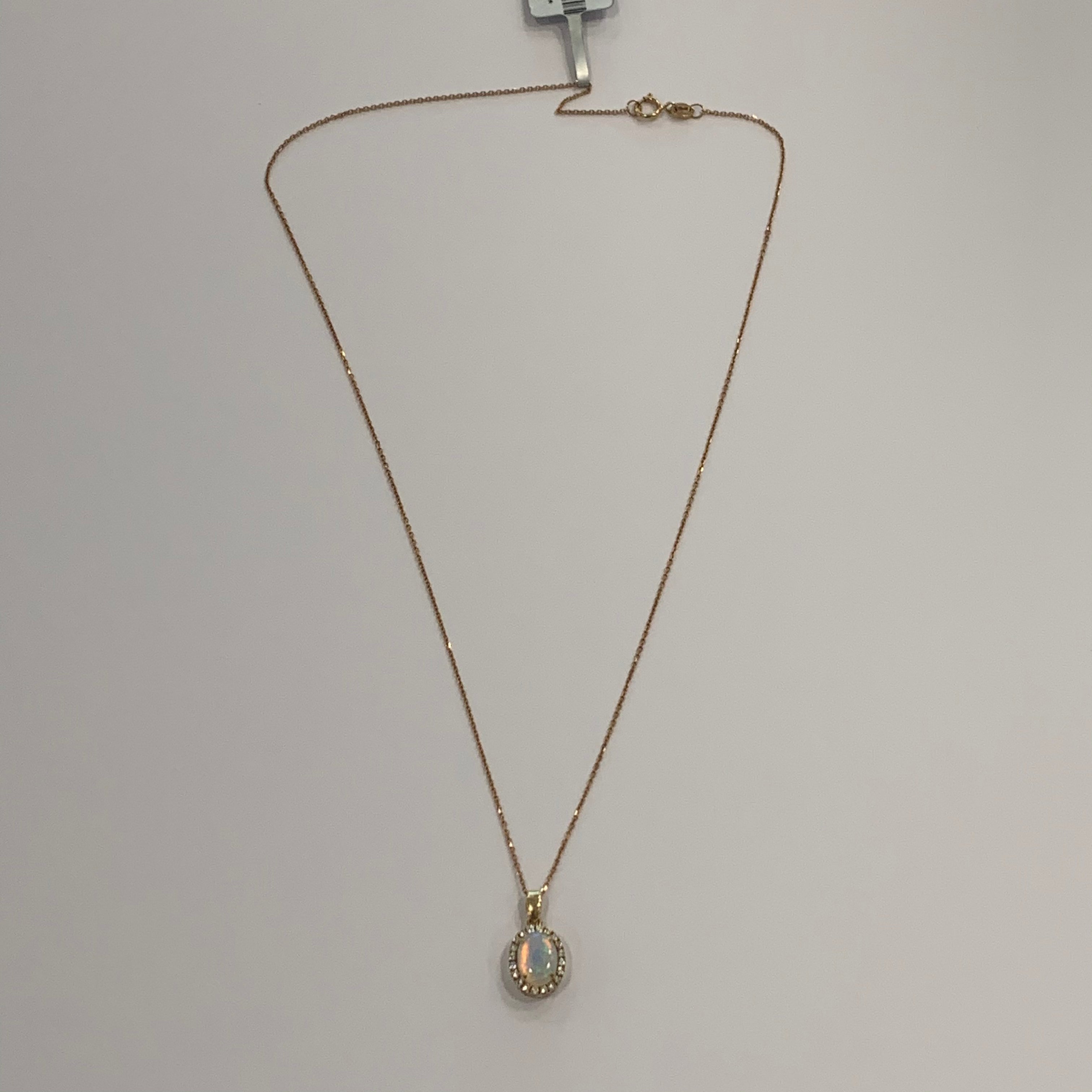 9K Yellow Gold Opal & Diamond Necklace