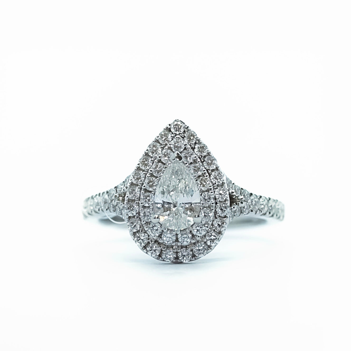 RING | 18K White Gold Pear Diamond Ring with 0.50ct Centre Diamond