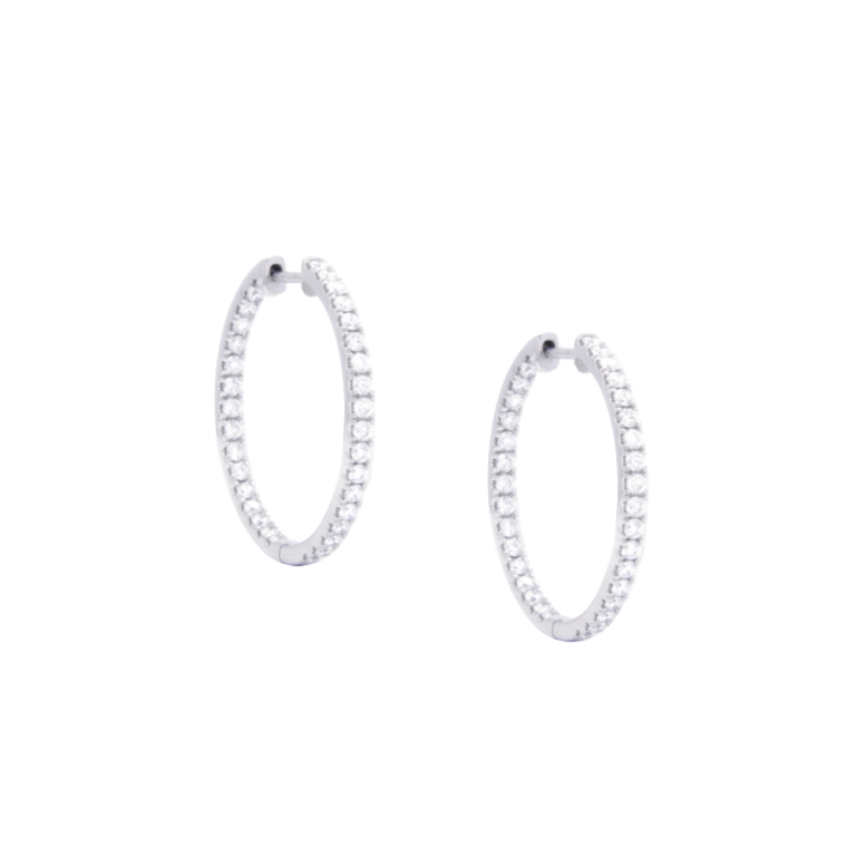 18K White Gold Diamond Hoop Earrings