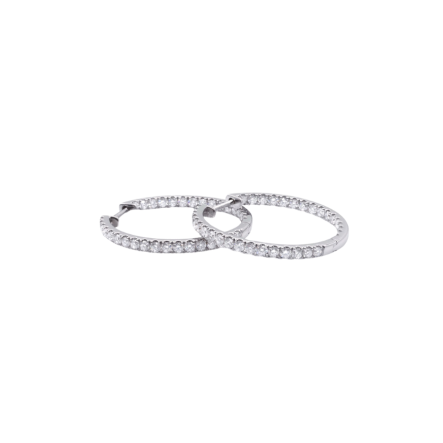 18K White Gold Diamond Hoop Earrings