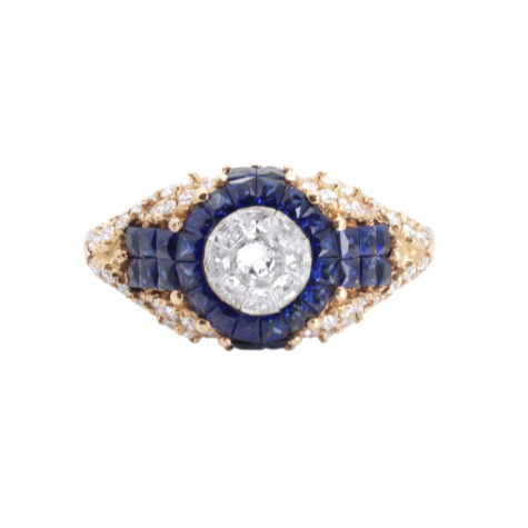 RING | 18K Rose Gold Diamond and Blue Sapphire Ring