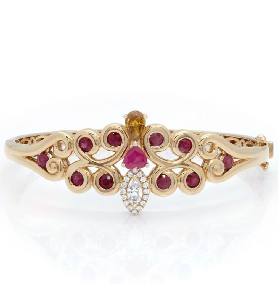 18K Rose Gold Ruby & Diamond Bangle