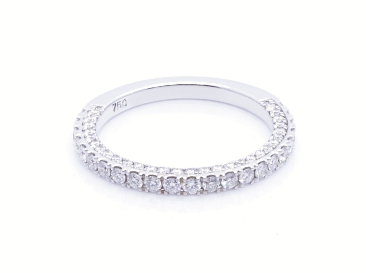 RING | 18K White Gold Diamond Ring with 53 Round Diamonds & Unique Shank Detailing