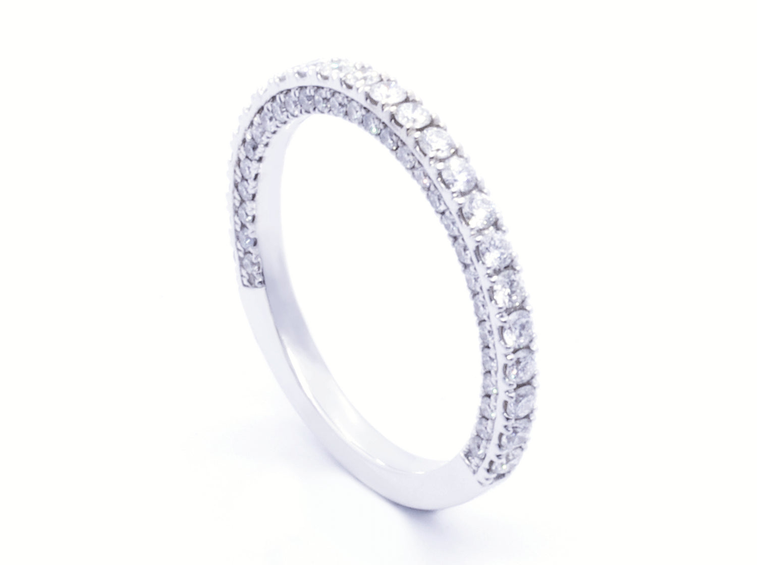 RING | 18K White Gold Diamond Ring with 53 Round Diamonds & Unique Shank Detailing