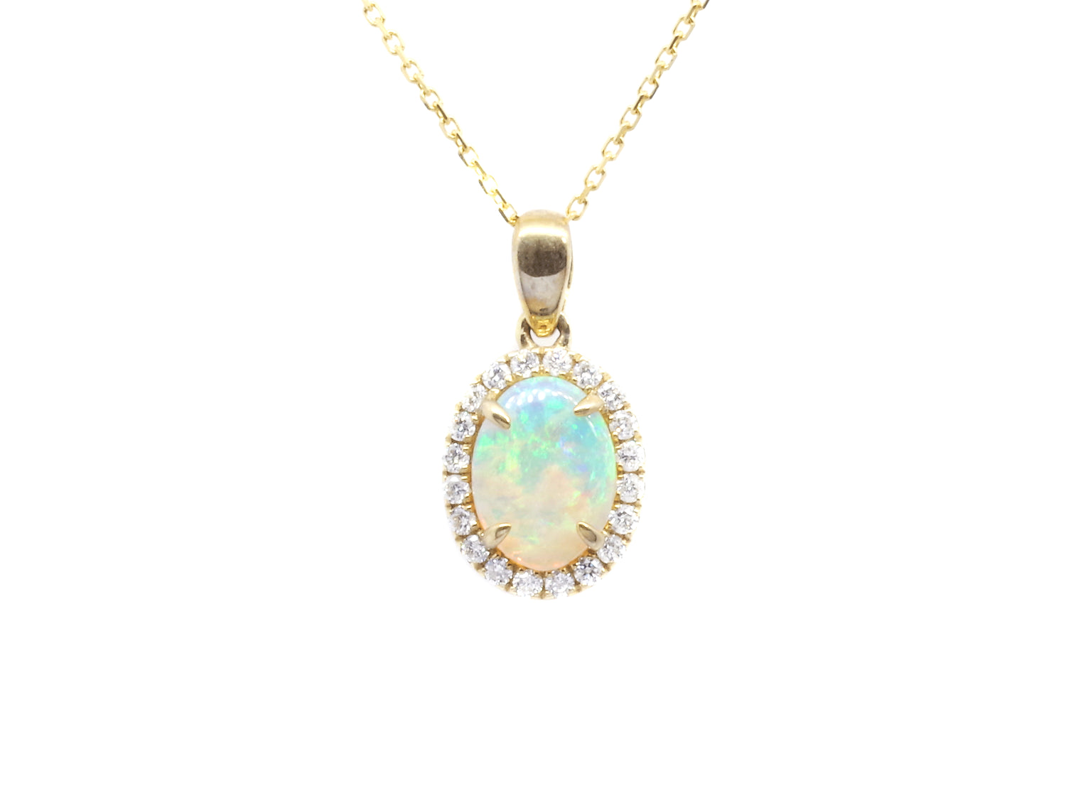 9K Yellow Gold Opal & Diamond Necklace